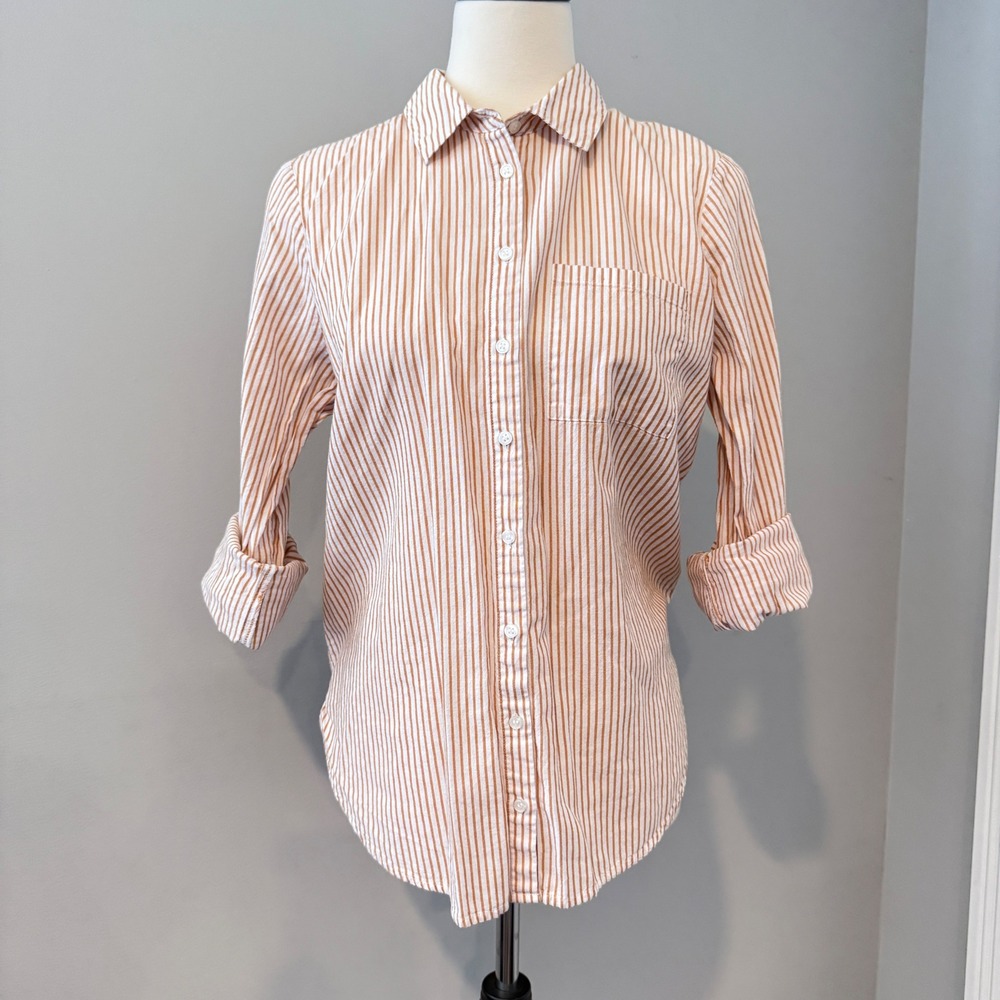 Forever 21 Women's Medium Yellow Striped Button-Down Shirt Casual Career